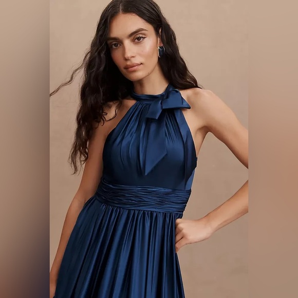 NWT New Anthropologie Mac Duggal Tiered Ruffle Halter Gown Blue - Picture 2 of 8